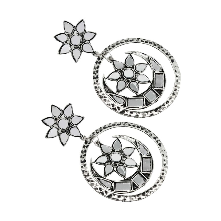 Samaya Silver Oxidized  Mirror Earrings - Teejh