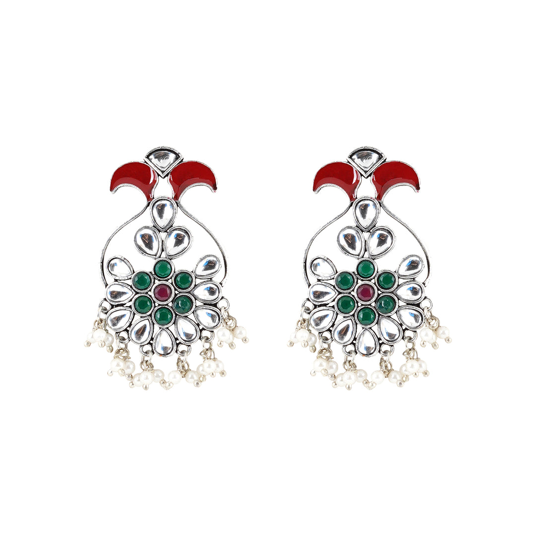 Teejh Roopangi Red and Green Silver Oxidised Earring