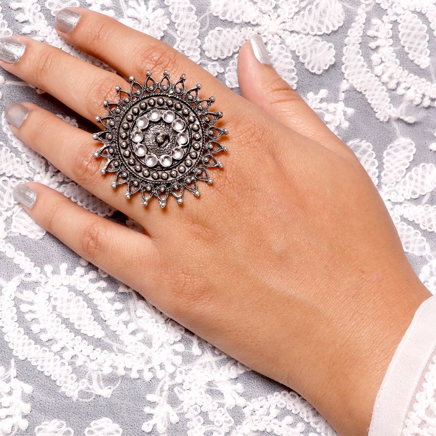 Lavanya Silver Oxidized Ring - Teejh