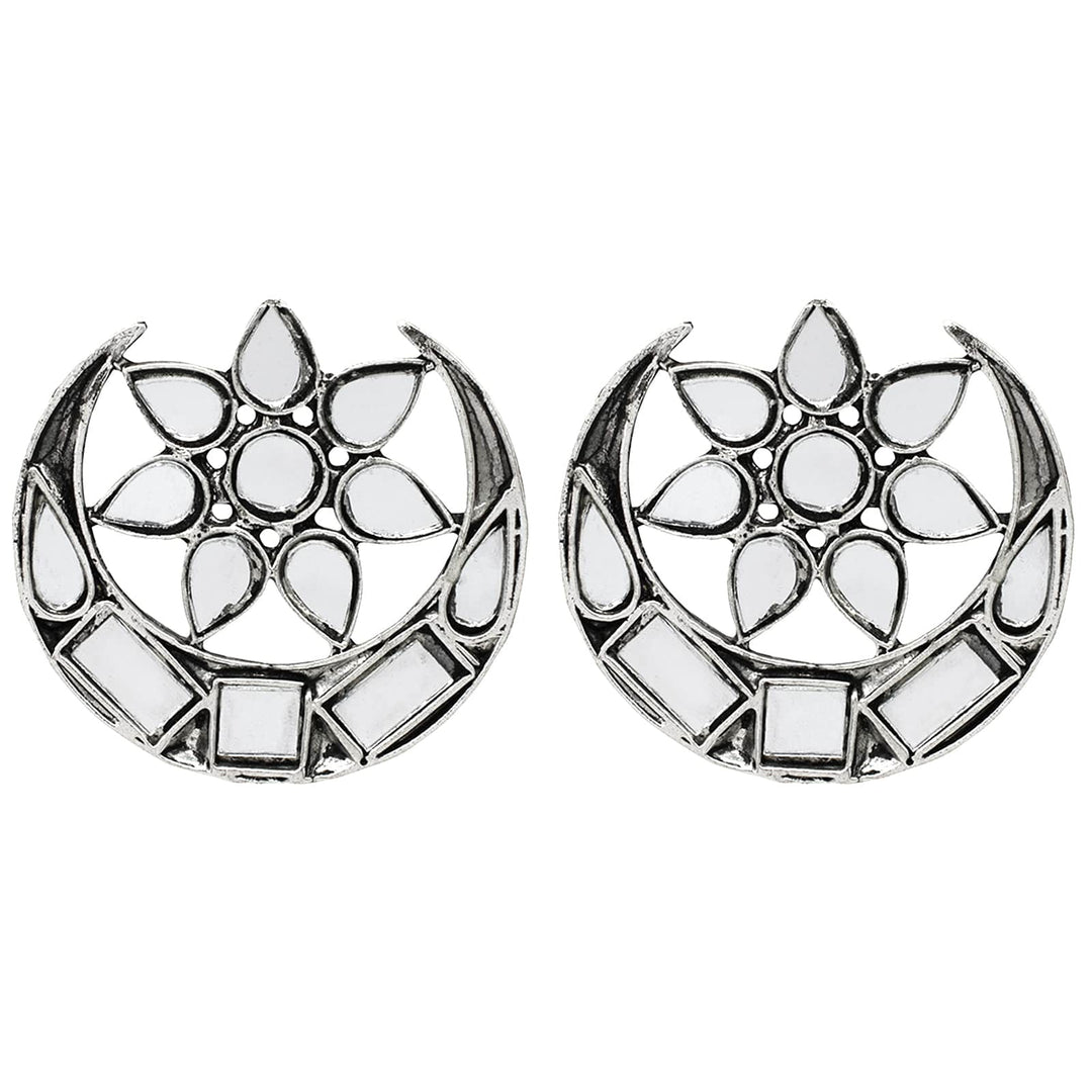 Manth Silver Oxidized Mirror Earrings - Teejh