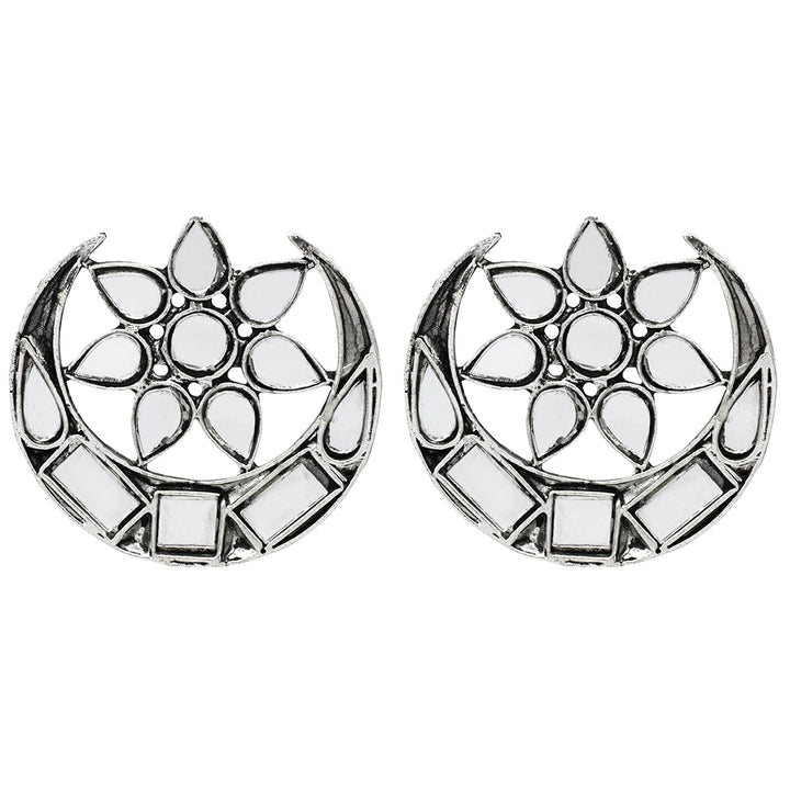 Manth Silver Oxidized Mirror Earrings - Teejh