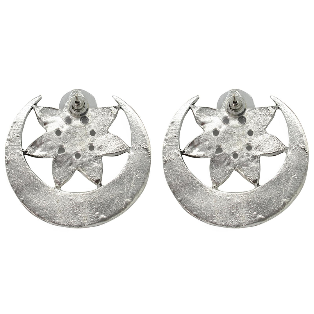 Manth Silver Oxidized Mirror Earrings - Teejh