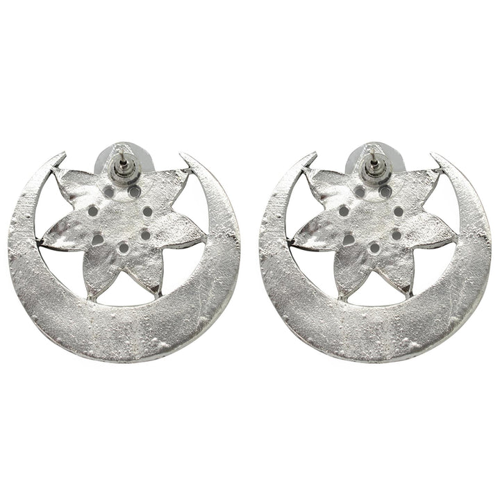 Manth Silver Oxidized Mirror Earrings - Teejh