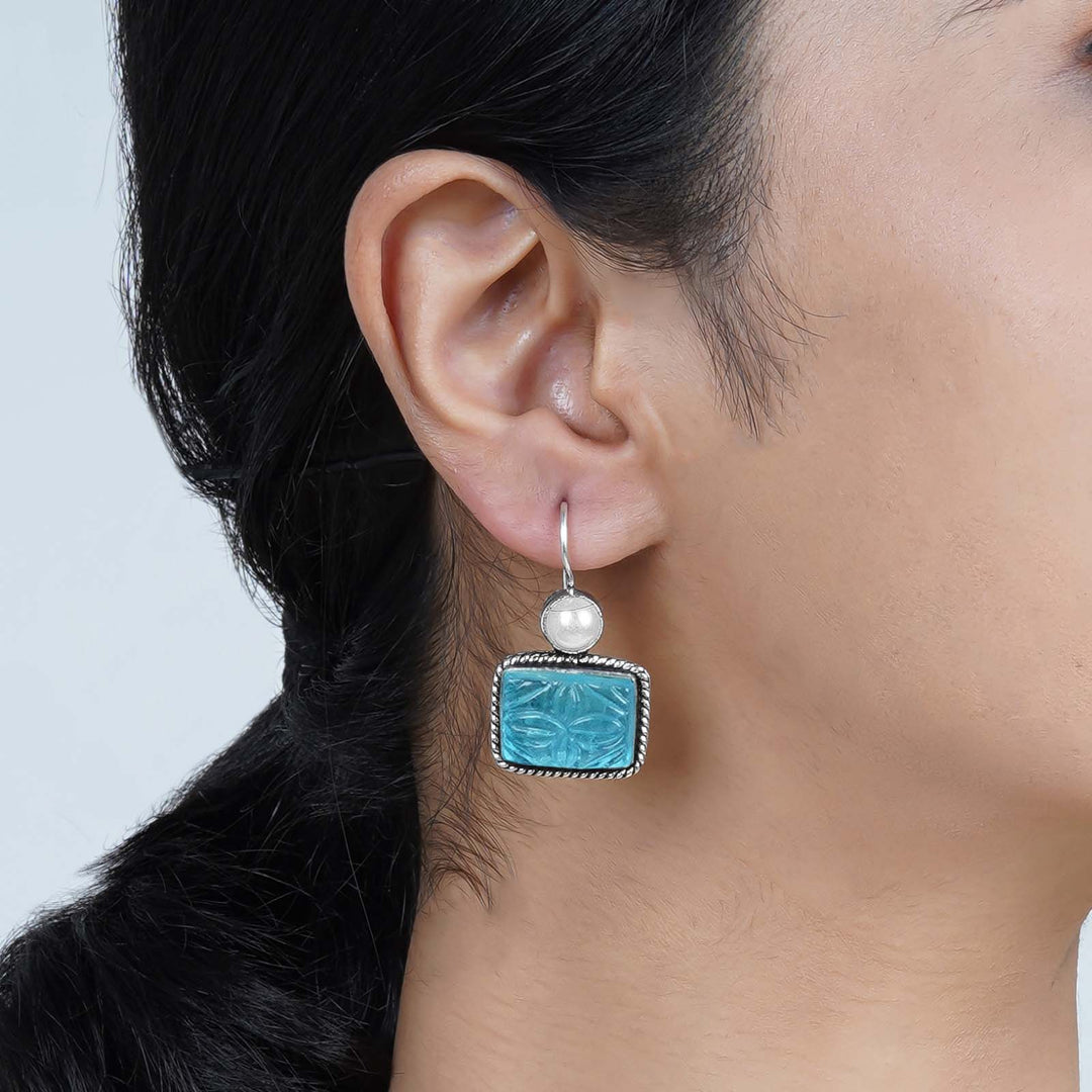 Teejh Diti Aqua Blue Stone &amp; Pearl Earrings
