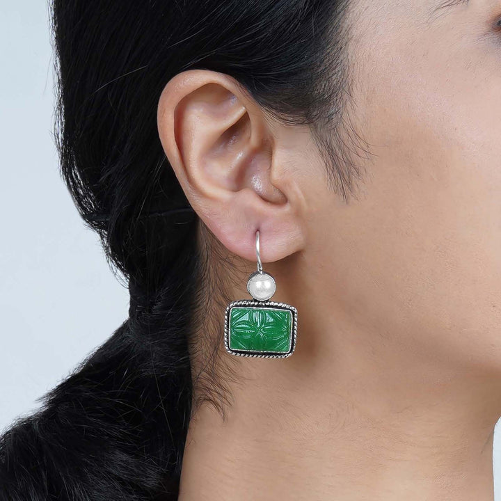 Teejh Diti Dark Green Stone &amp; Pearl Earrings