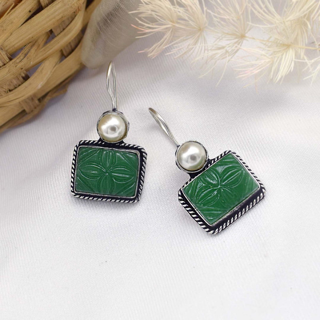 Teejh Diti Dark Green Stone &amp; Pearl Earrings