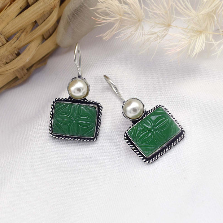 Teejh Diti Dark Green Stone &amp; Pearl Earrings
