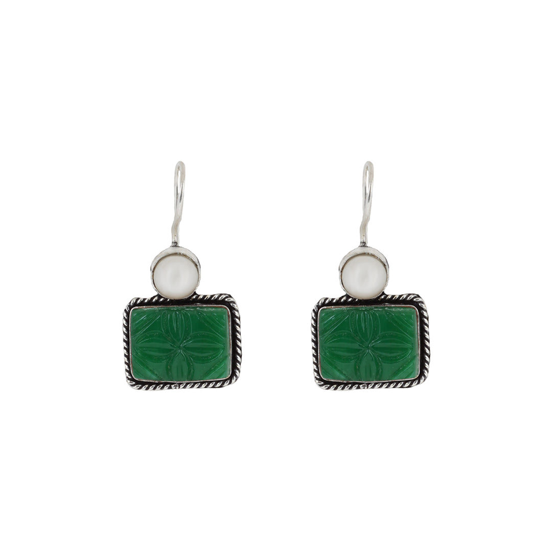 Teejh Diti Dark Green Stone &amp; Pearl Earrings