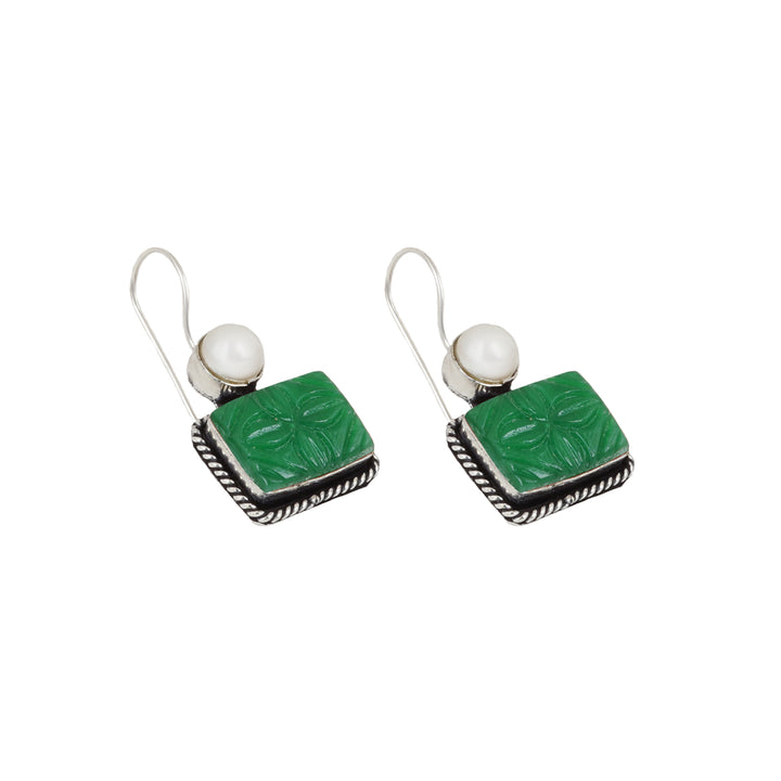 Teejh Diti Dark Green Stone &amp; Pearl Earrings