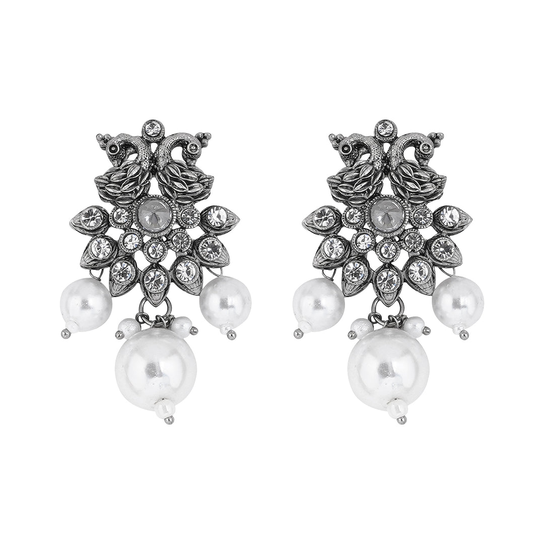 Teejh Mayurika Silver Oxidised Earrings
