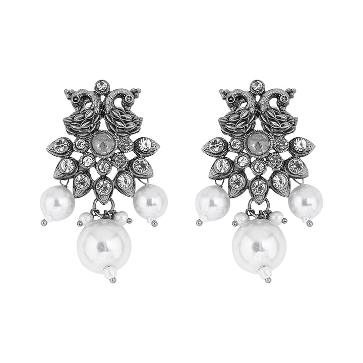 Teejh Mayurika Silver Oxidised Earrings
