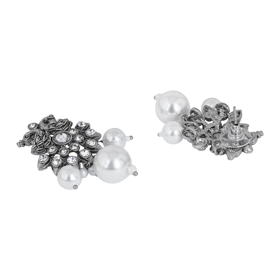 Teejh Mayurika Silver Oxidised Earrings