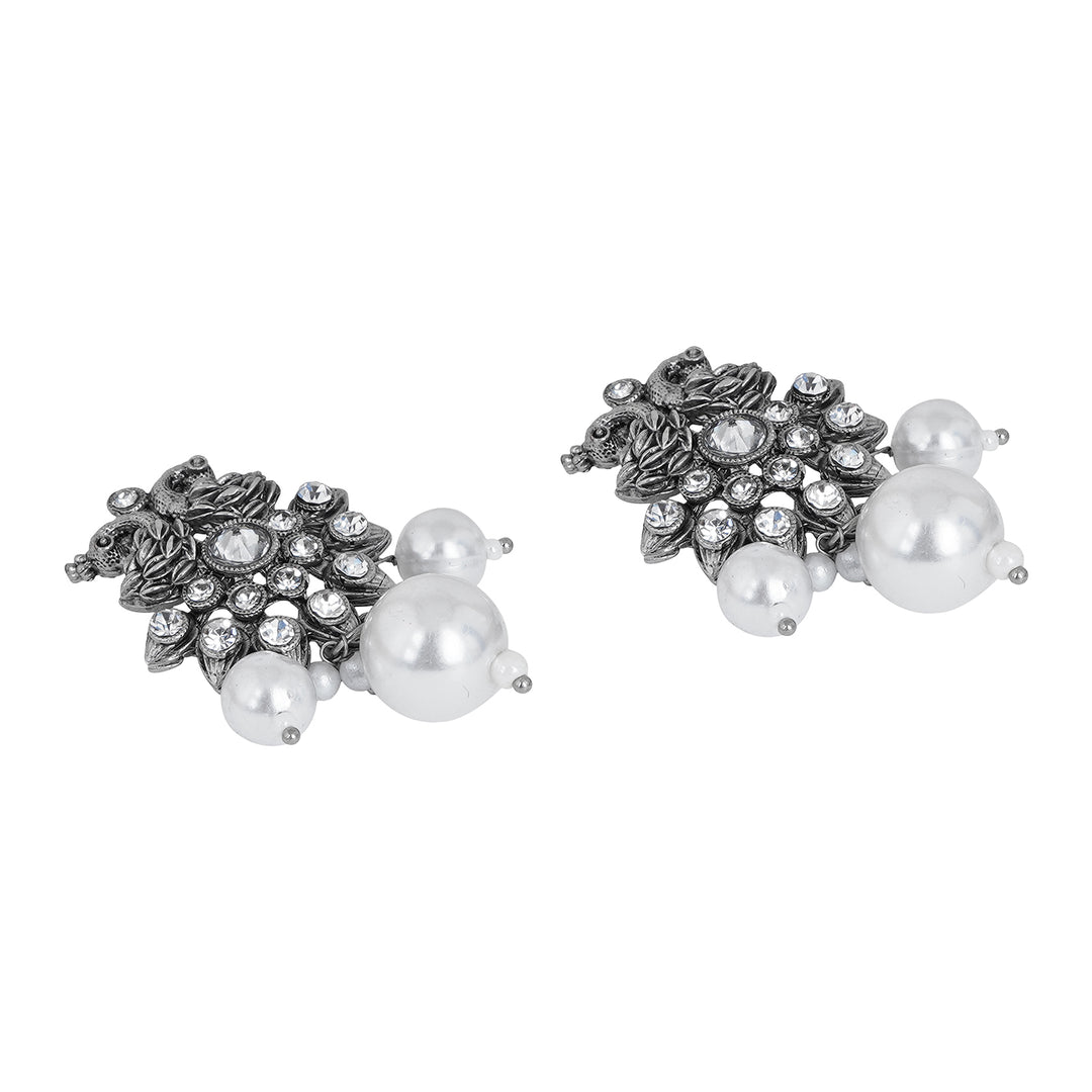Teejh Mayurika Silver Oxidised Earrings