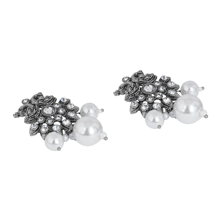 Teejh Mayurika Silver Oxidised Earrings