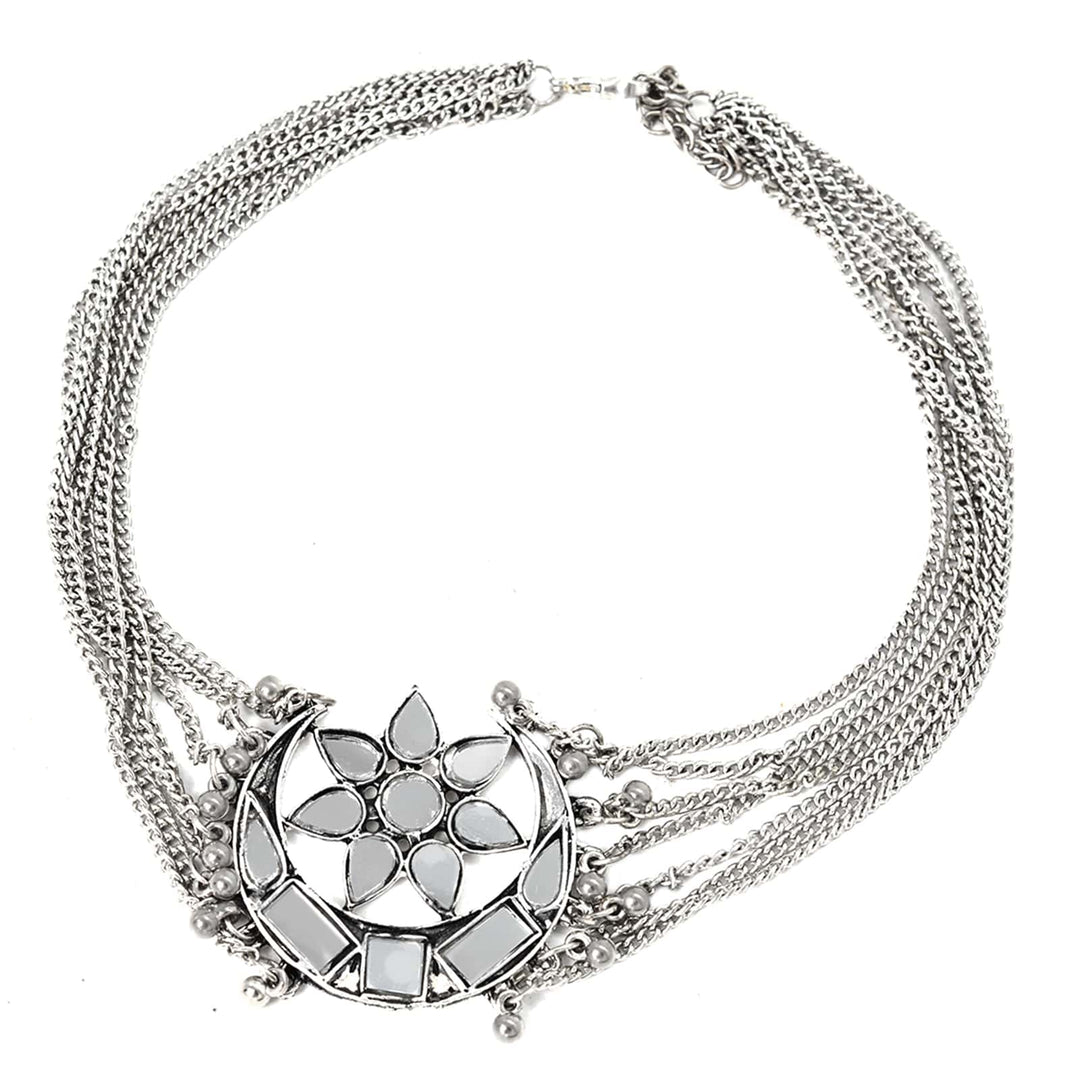 Palak Silver Oxidized Mirror Necklace - Teejh