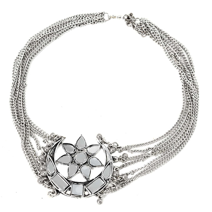 Palak Silver Oxidized Mirror Necklace - Teejh