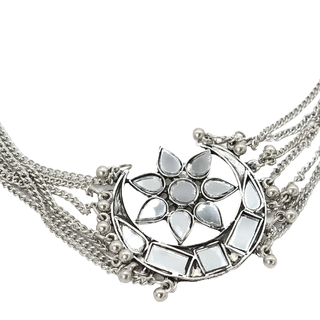 Palak Silver Oxidized Mirror Necklace - Teejh