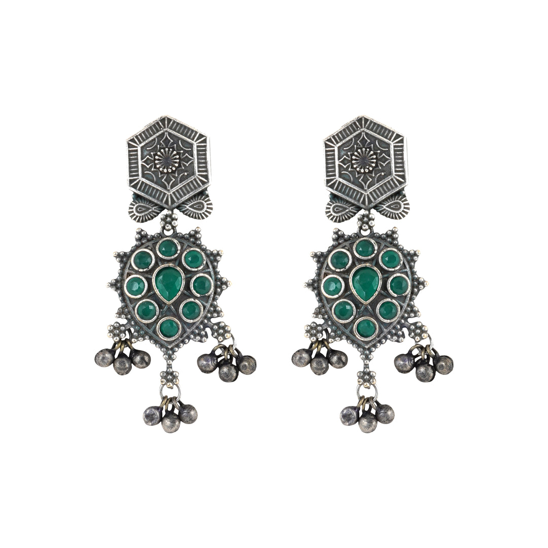 Teejh Prisha Green Silver Oxidised Earrings