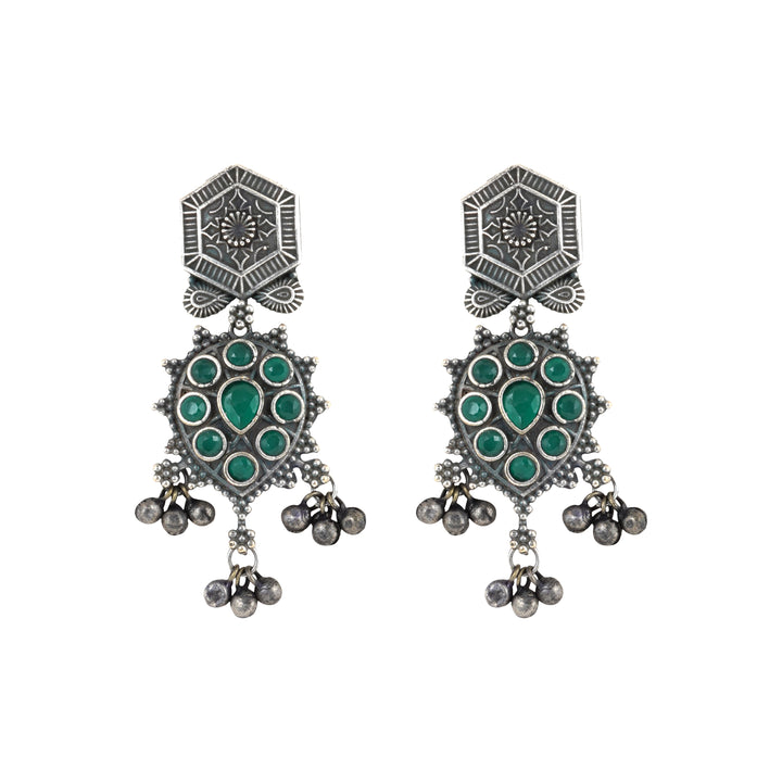 Teejh Prisha Green Silver Oxidised Earrings