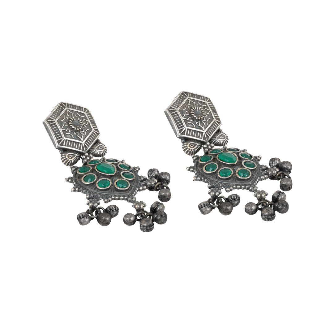 Teejh Prisha Green Silver Oxidised Earrings