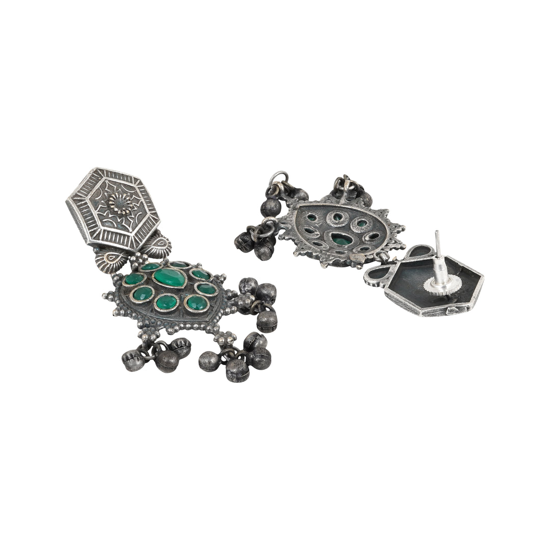 Teejh Prisha Green Silver Oxidised Earrings