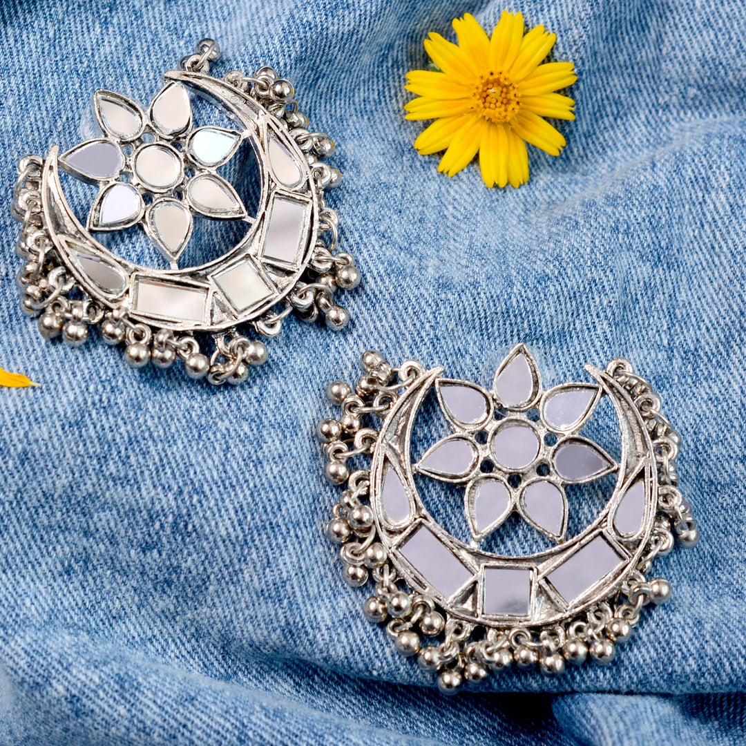 Akashi Silver Oxidized Mirror Earrings - Teejh