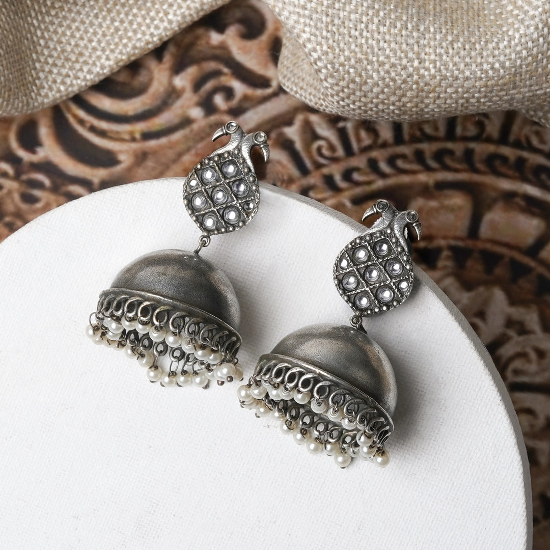 Teejh Aatmika White and Silver Oxidised Earring