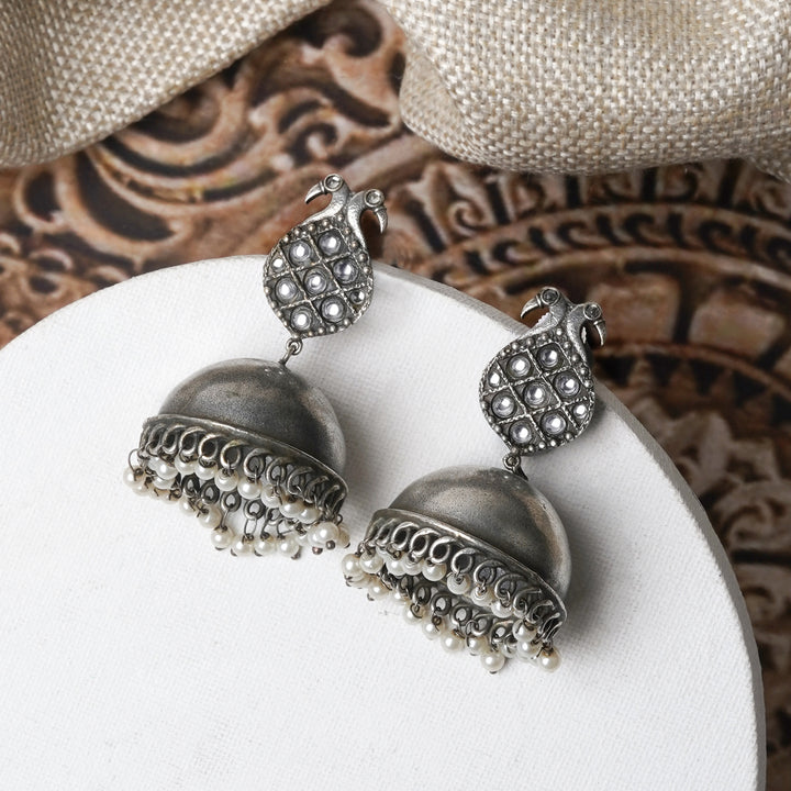 Teejh Aatmika White and Silver Oxidised Earring