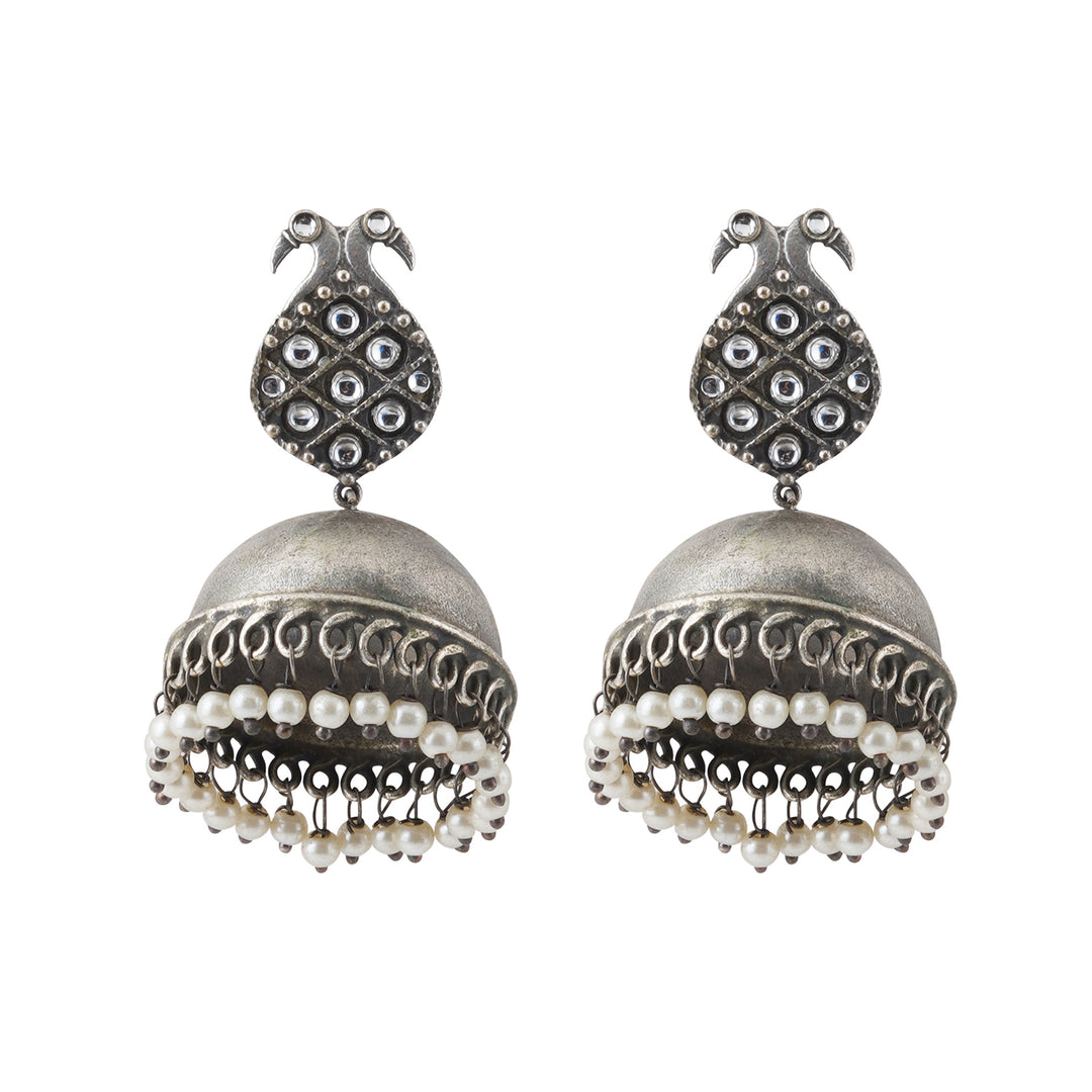 Teejh Aatmika White and Silver Oxidised Earring