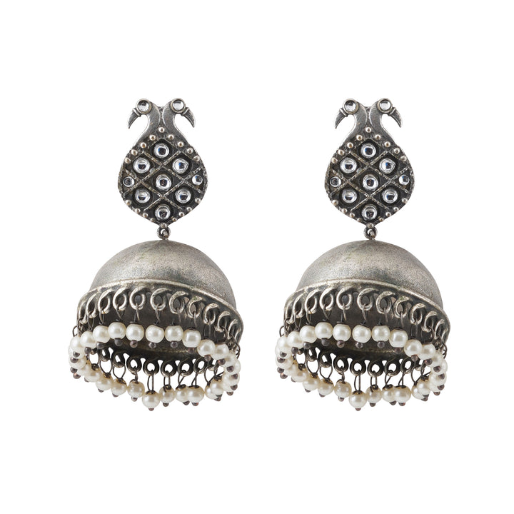 Teejh Aatmika White and Silver Oxidised Earring