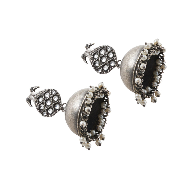 Teejh Aatmika White and Silver Oxidised Earring