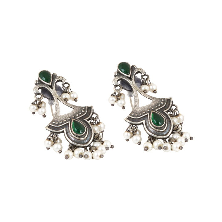 Teejh Nilay Green Stone Silver Oxidised Earring