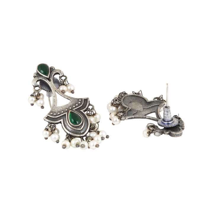 Teejh Nilay Green Stone Silver Oxidised Earring