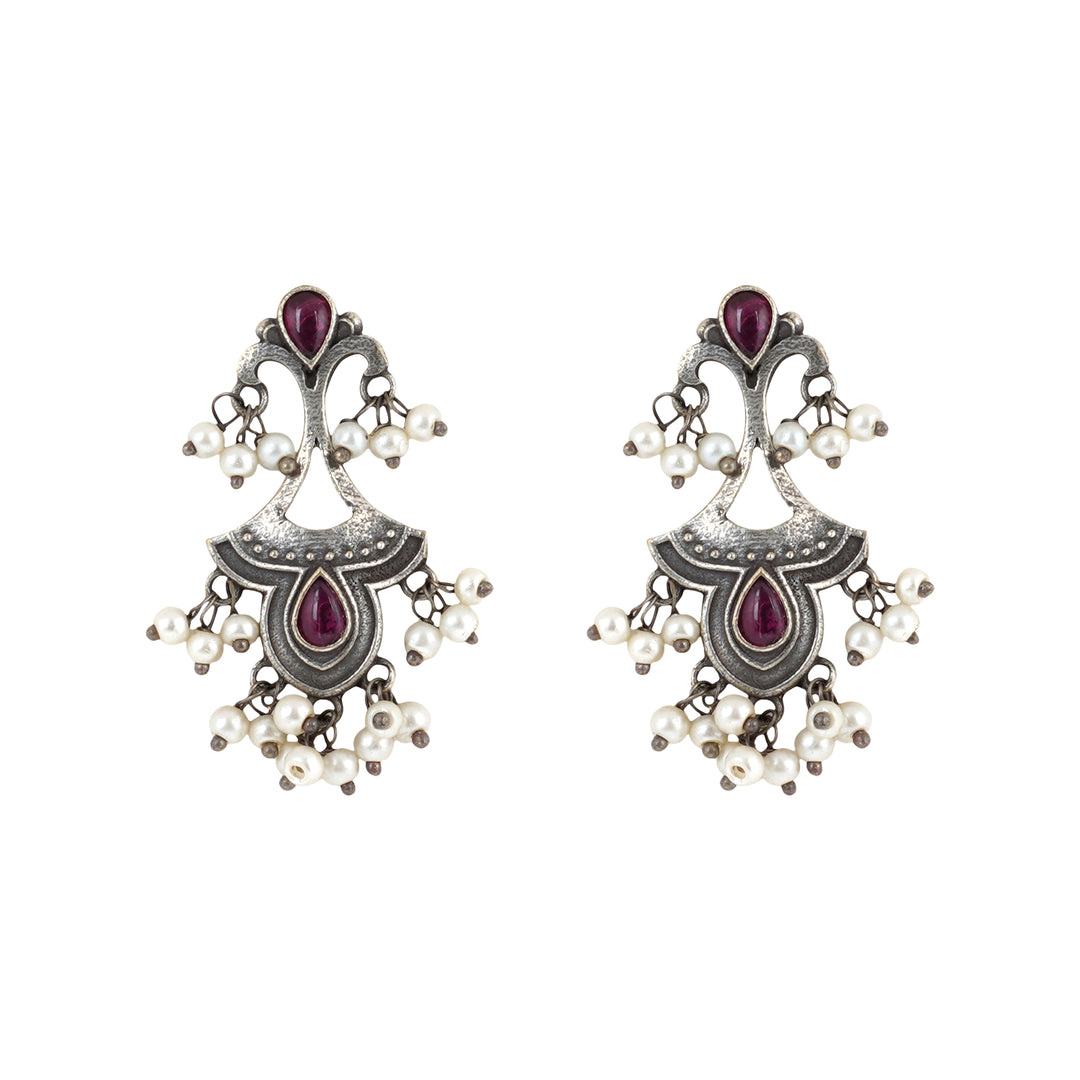 Teejh Nilay Red Stone Silver Oxidised Earring