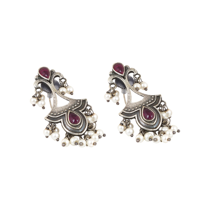 Teejh Nilay Red Stone Silver Oxidised Earring