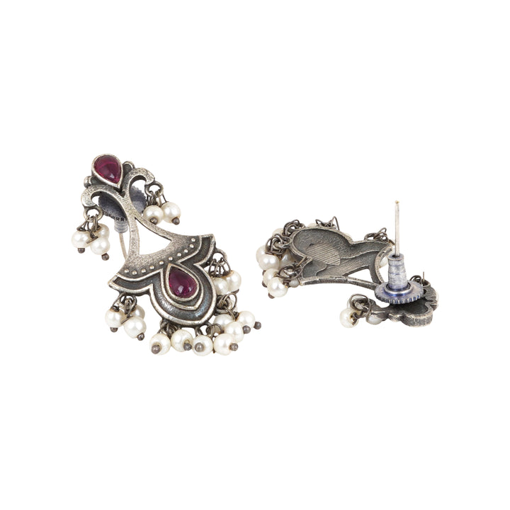 Teejh Nilay Red Stone Silver Oxidised Earring