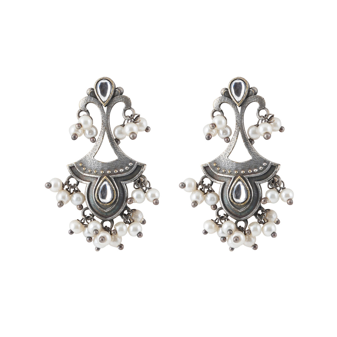Teejh Nilay White Stone Silver Oxidised Earring
