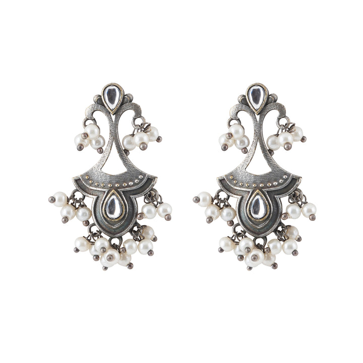 Teejh Nilay White Stone Silver Oxidised Earring
