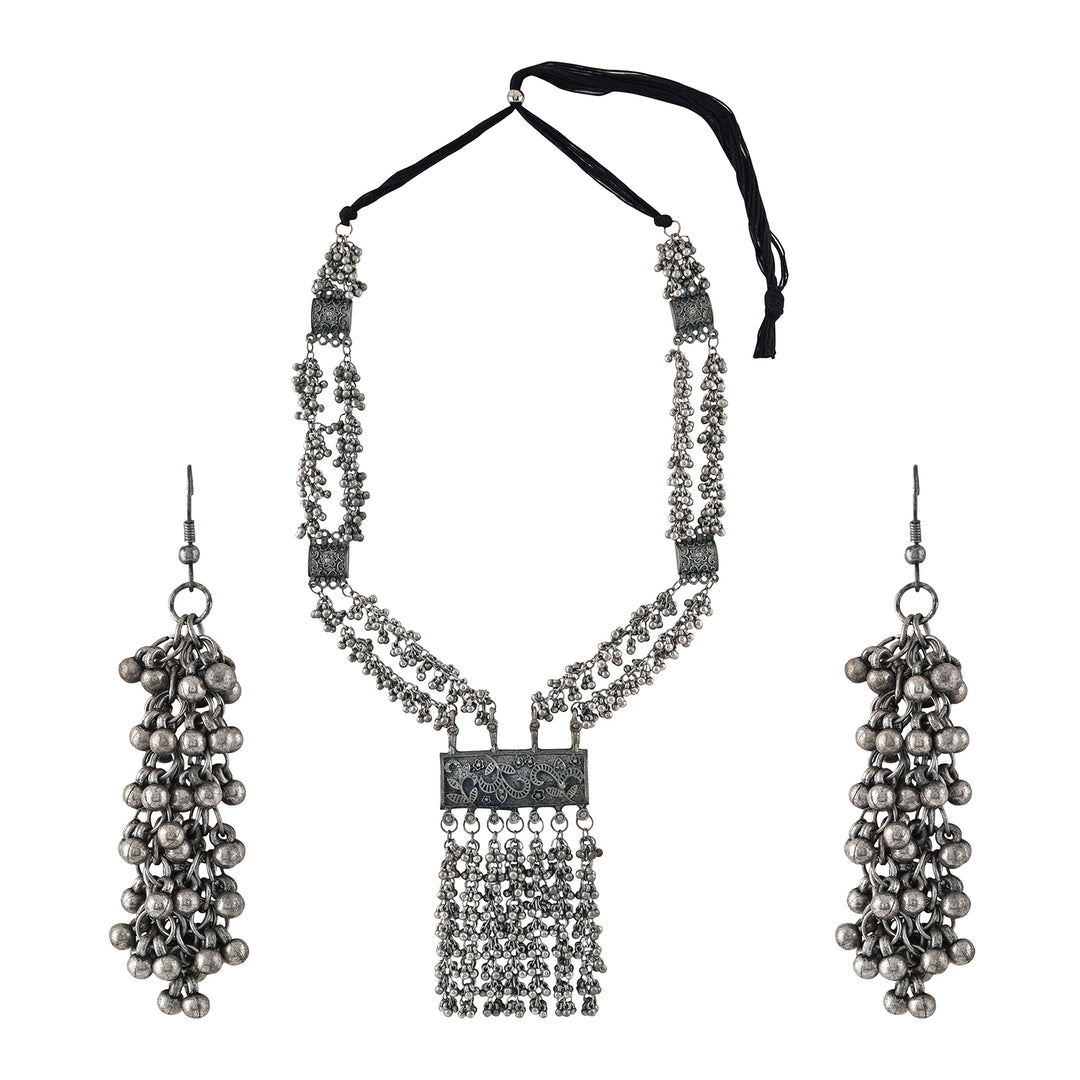 Teejh Vansha Silver Oxidised Ghungroo Necklace Set