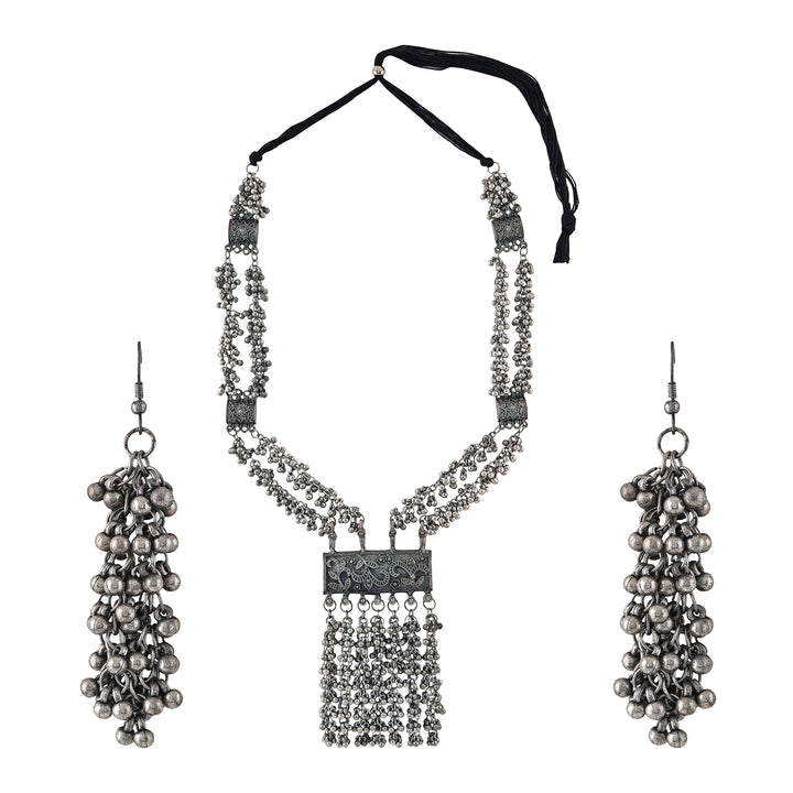 Teejh Vansha Silver Oxidised Ghungroo Necklace Set