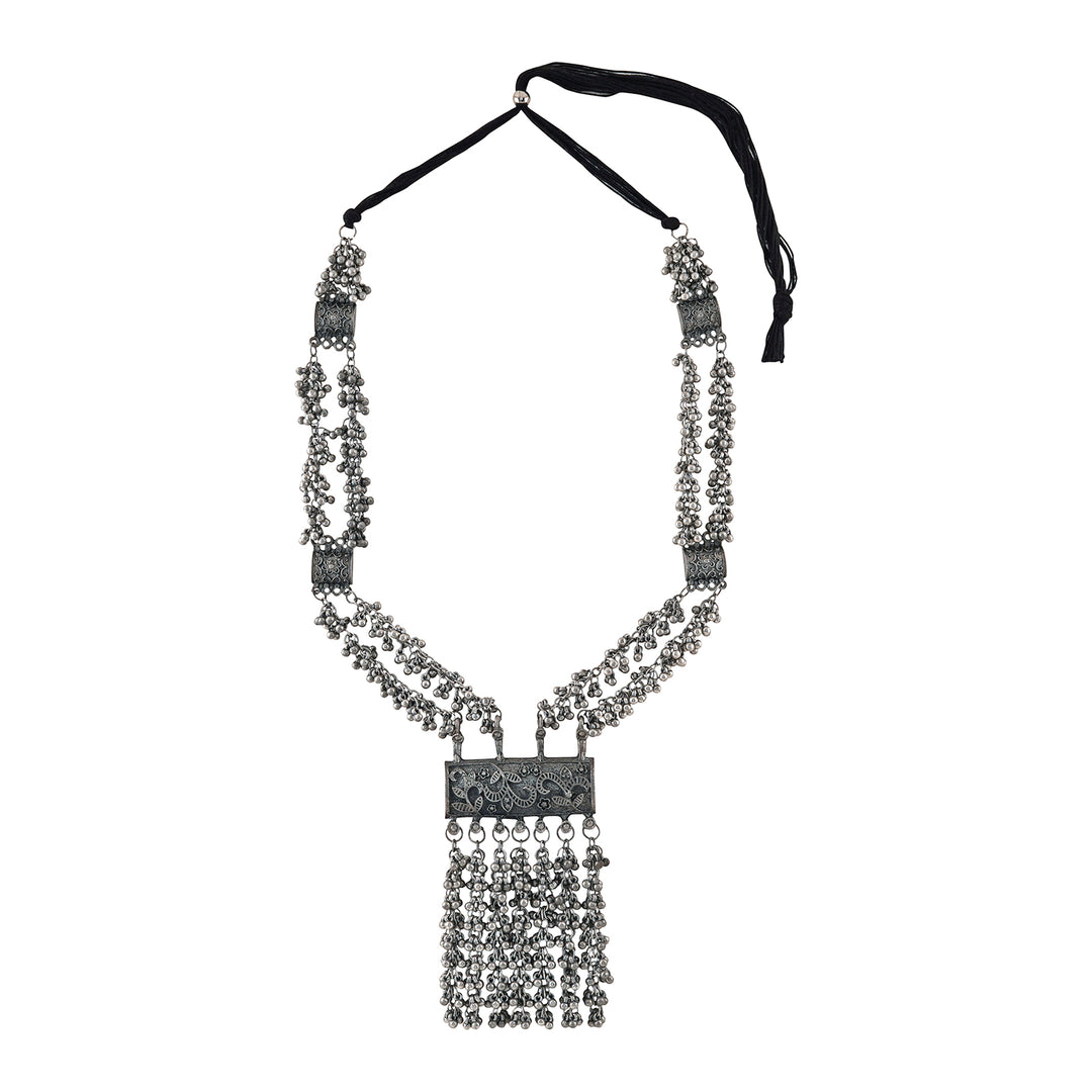 Teejh Vansha Silver Oxidised Ghungroo Necklace Set