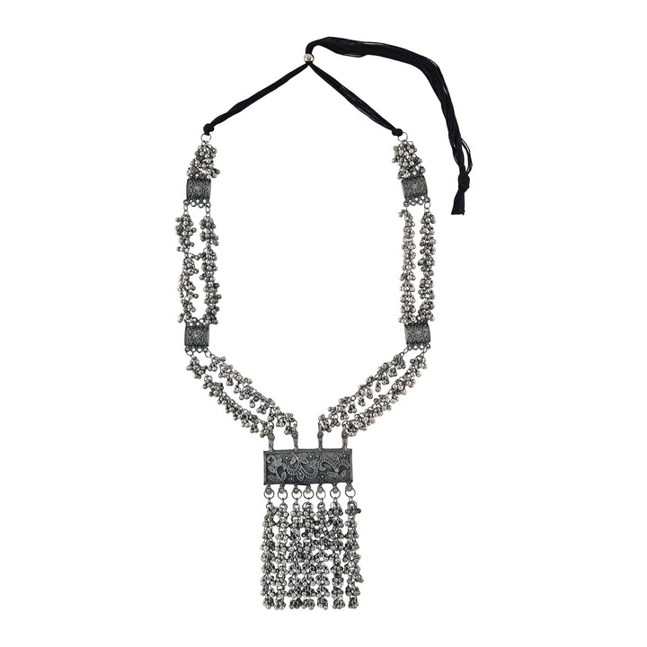 Teejh Vansha Silver Oxidised Ghungroo Necklace Set