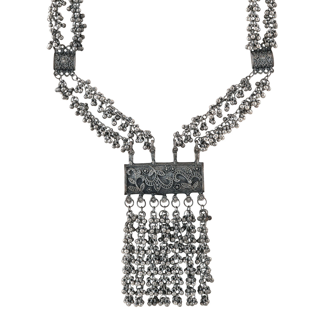 Teejh Vansha Silver Oxidised Ghungroo Necklace Set