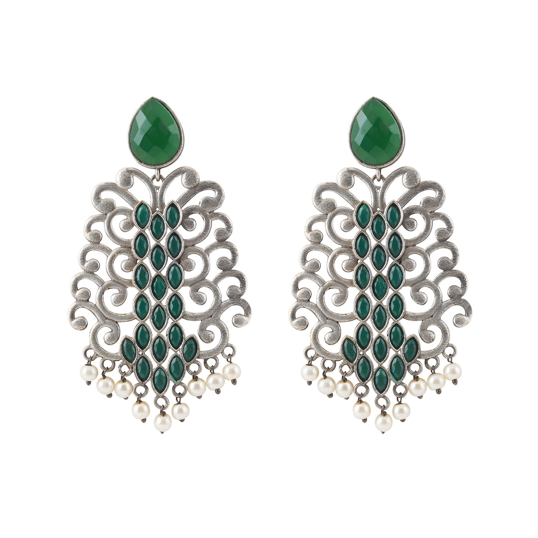 Teejh Anvita Green and Silver Oxidised Earring