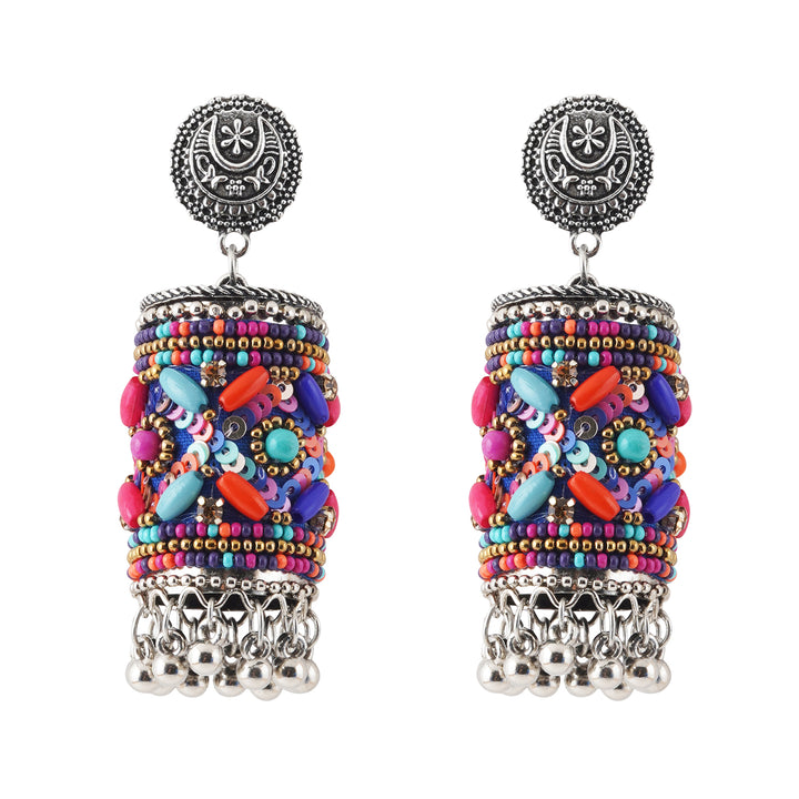Teejh Ganavi Pink and Orange Stone Silver Oxidised Earring