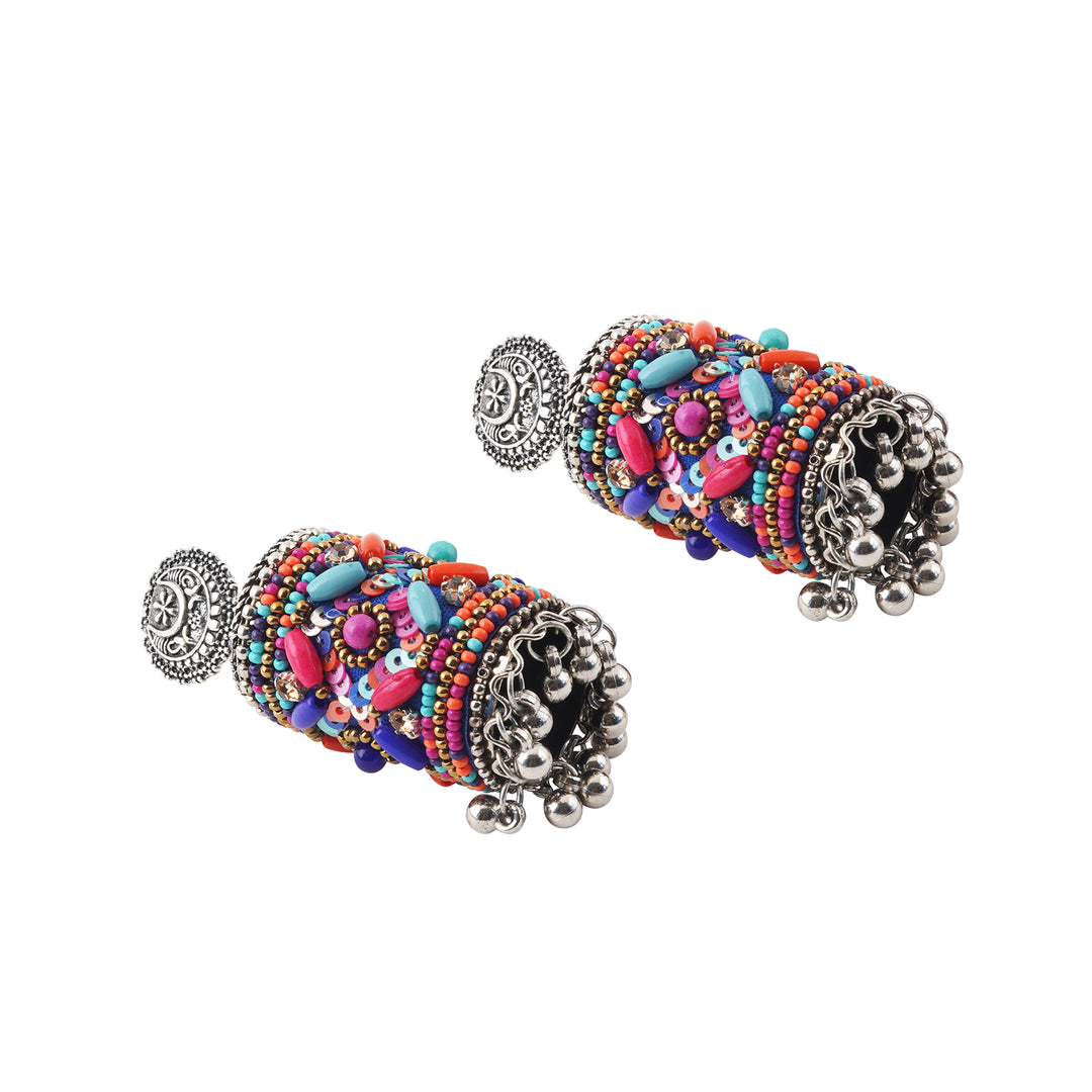 Teejh Ganavi Pink and Orange Stone Silver Oxidised Earring