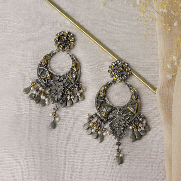 Teejh Aakruthi Gold and Silver Oxidised Earring