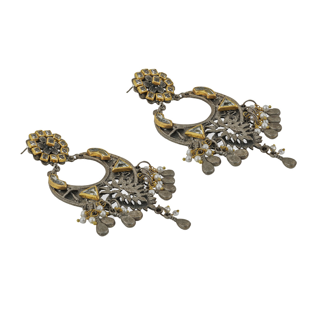 Teejh Aakruthi Gold and Silver Oxidised Earring