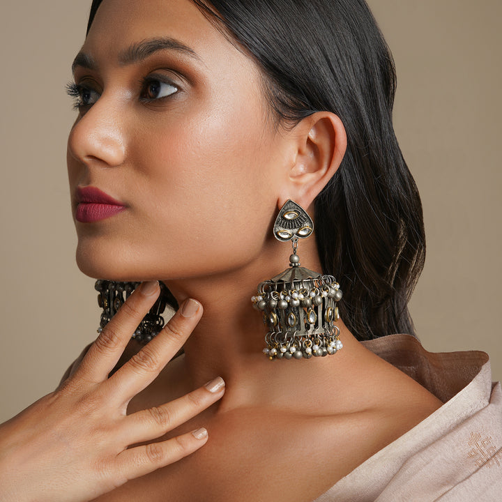 Teejh Malvika Gold and Silver Oxidised Earring