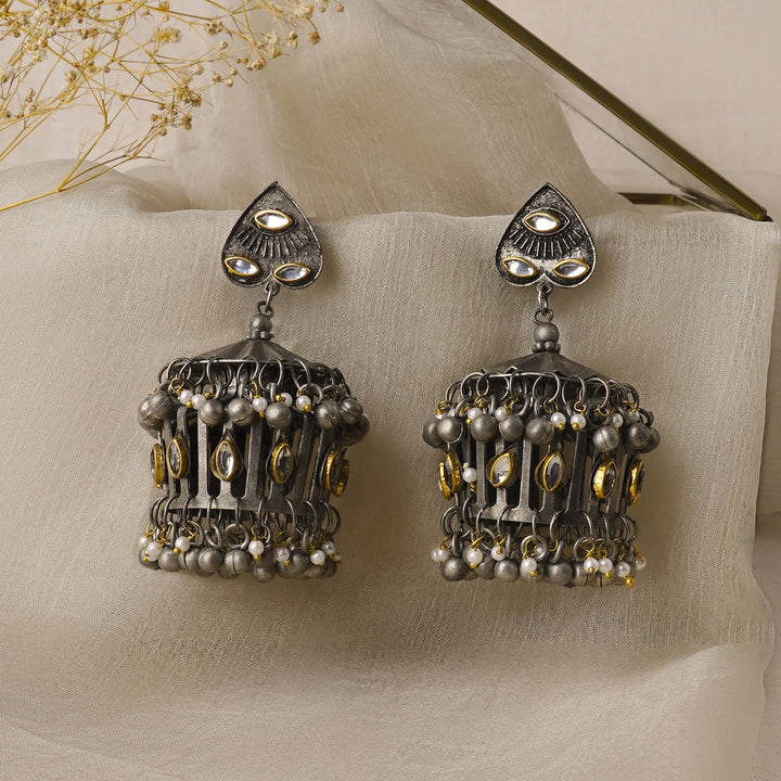 Teejh Malvika Gold and Silver Oxidised Earring